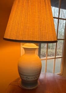 Vintage-Studio-Pottery-Table-Lamp-with-Blue-Floral-Motif