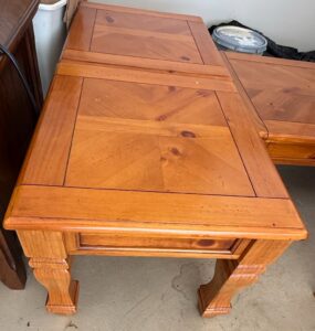 Vintage-Wooden-Coffee-Table-and-End-Tables-with-Parquet-Top