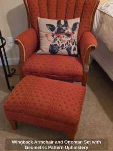 Wingback-Armchair-and-Ottoman-Set-with-Geometric-Pattern-Upholstery