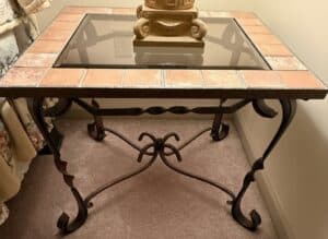 Wrought-Iron-and-Tile-Top-Side-Table