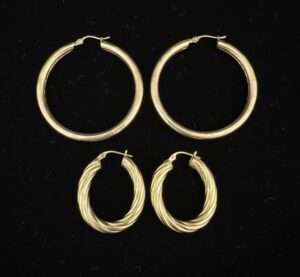 k-Yellow-Gold-Textured-and-Twisted-Hoop-Earrings-Set