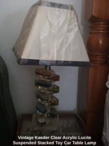Vintage-Kaeder-Clear-Acrylic-Lucite-Suspended-Stacked-Toy-Car-Table-Lamp