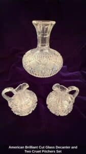 American-Brilliant-Cut-Glass-Decanter-and-Two-Cruet-Pitchers-Set