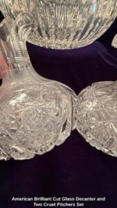 American-Brilliant-Cut-Glass-Decanter-and-Two-Cruet-Pitchers-Set-second-image