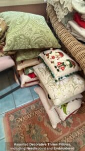 Assorted-Decorative-Throw-Pillows-including-Needlepoint-and-Embroidered-Styles-1