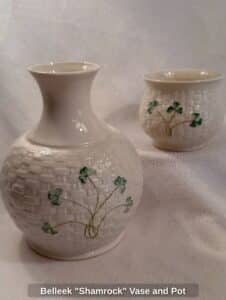 Belleek-Shamrock-Vase-and-Pot-1