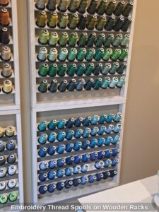 Embroidery-Thread-Spools-on-Wooden-Racks