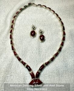 Mexican-Sterling-Silver-and-Red-Stone-Inlay-Necklace