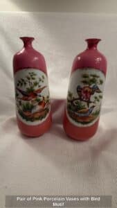 Pair-of-Pink-Porcelain-Vases-with-Bird-Motif-1