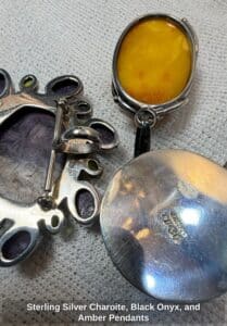 Sterling-Silver-Charoite-Black-Onyx-and-Amber-Pendants-second-image