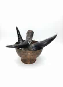 Set-of-Three-Horn-Drinking-Vessels-in-Copper-Bowl