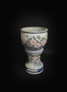 Chinese-Porcelain-Fish-Bowl-Planter-with-Pedestal-Chinoiserie-Style