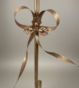 Gold-Toned-Metal-Candelabra-with-Bow-and-Holly-Motif-second-image