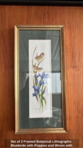 Set-of-Framed-Botanical-Lithographs-Bluebirds-with-Poppies-and-Wrens-with-Irises-second-image