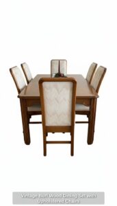 Vintage-Burl-Wood-Dining-Set-with-Upholstered-Chairs