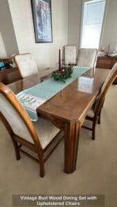 Vintage-Burl-Wood-Dining-Set-with-Upholstered-Chairs-second-image