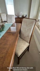 Vintage-Burl-Wood-Dining-Set-with-Upholstered-Chairs-third-image