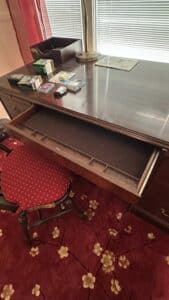 Vintage-Mahogany-Double-Pedestal-Executive-Desk-with-Spindle-Back-Chair-second-image