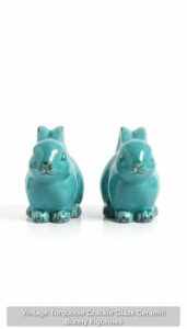 Vintage-Turquoise-Crackle-Glaze-Ceramic-Bunny-Figurines