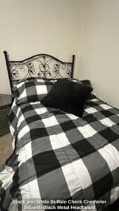 Black-and-White-Buffalo-Check-Comforter-Set-with-Black-Metal-Headboard