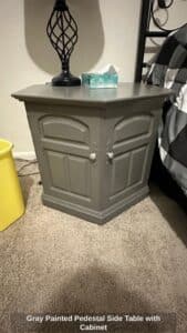 Gray-Painted-Pedestal-Side-Table-with-Cabinet