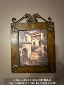 Ornate-Gilded-Frame-with-Italian-Courtyard-Scene-Print-by-Roger-Duvall
