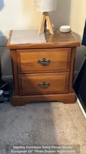 Stanley-Furniture-Solid-Pecan-Rustic-European-Three-Drawer-Nightstand