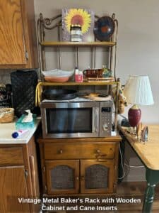 Vintage-Metal-Bakers-Rack-with-Wooden-Cabinet-and-Cane-Inserts