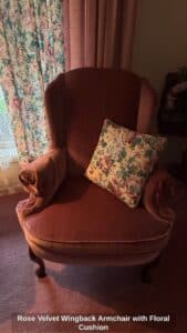 Rose-Velvet-Wingback-Armchair-with-Floral-Cushion