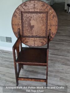 Antique-Folk-Art-Poker-Work-Arts-and-Crafts-Tilt-Top-Chair