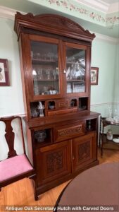 Antique-Oak-Secretary-Hutch-with-Carved-Doors