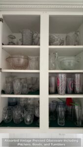 Assorted-Vintage-Pressed-Glassware-Including-Pitchers-Bowls-and-Tumblers