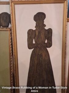 Vintage-Brass-Rubbing-of-a-Woman-in-Tudor-Style-Attire