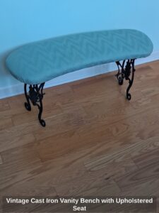 Vintage-Cast-Iron-Vanity-Bench-with-Upholstered-Seat