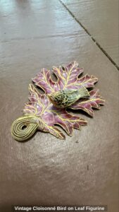 Vintage-Cloisonn-Bird-on-Leaf-Figurine