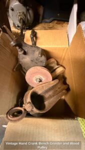 Vintage-Hand-Crank-Bench-Grinder-and-Wood-Pulley