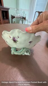 Vintage-Hand-Painted-Porcelain-Footed-Bowl-with-Floral-Motifs-second-image