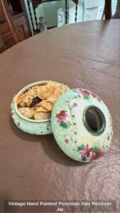 Vintage-Hand-Painted-Porcelain-Hair-Receiver-Jar-second-image