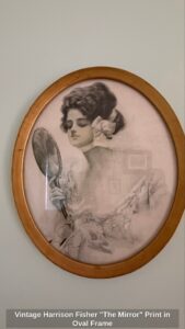 Vintage-Harrison-Fisher-The-Mirror-Print-in-Oval-Frame