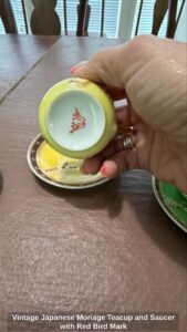 Vintage-Japanese-Moriage-Teacup-and-Saucer-with-Red-Bird-Mark-second-image