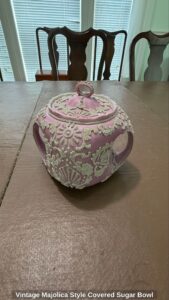 Vintage-Majolica-Style-Covered-Sugar-Bowl