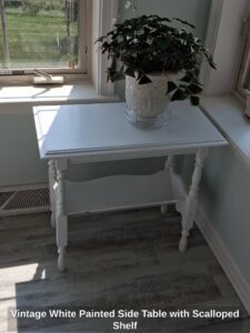 Vintage-White-Painted-Side-Table-with-Scalloped-Shelf