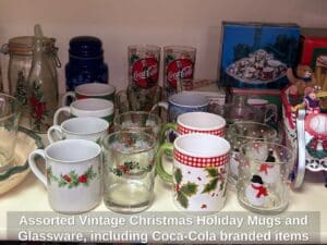 Assorted-Vintage-Christmas-Holiday-Mugs-and-Glassware-including-Coca-Cola-branded-items-1