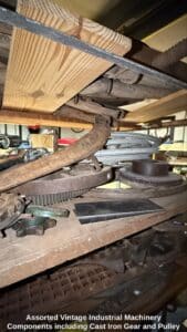 Assorted-Vintage-Industrial-Machinery-Components-including-Cast-Iron-Gear-and-Pulley