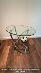 Modern-Chrome-and-Glass-Elliptical-Accent-Table-with-X-Base-second-image