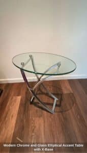 Modern-Chrome-and-Glass-Elliptical-Accent-Table-with-X-Base-third-image