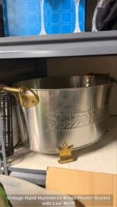 Vintage-Hand-Hammered-Brass-Planter-Bucket-with-Leaf-Motif