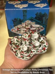 Vintage-Miniature-Porcelain-Holly-Christmas-Tea-Set-by-Formalities-by-Baum-Bros-second-image-1