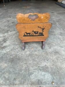 Vintage-wood-magazine-holder-featuring-a-dark-stencil-of-horse-and-carriage-scene2-1