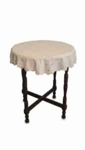 Antique-Pedestal-Accent-Table-with-Hand-Embroidered-Tablecloth